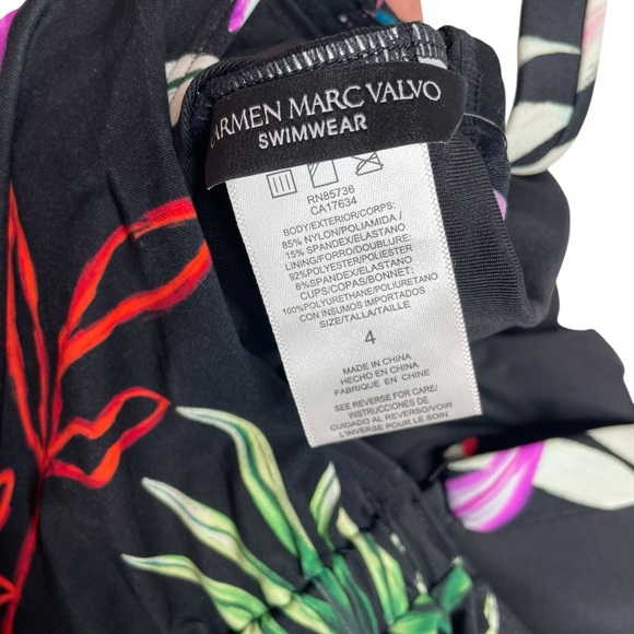 Carmen Marc Valvo Ruched One Piece Swimsuit Organic Bloom Black Floral 4 New - Picture 7 of 7